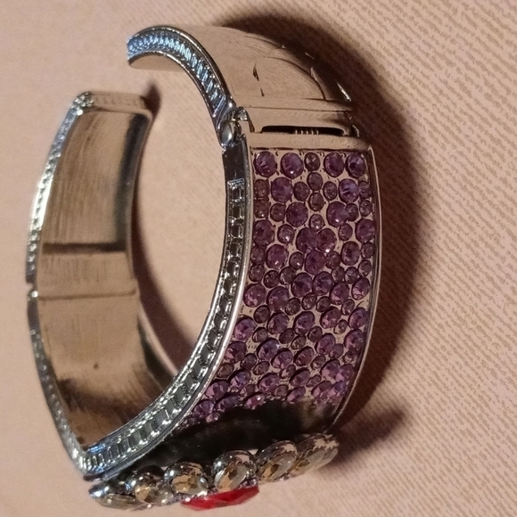 Costumes jewelry faux diamond and Ruby cuff bracelet - Picture 5 of 6